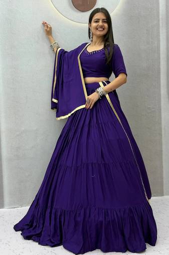 Garba Special Purple Cotton Lehenga Choli with Handmade Mirror Work
