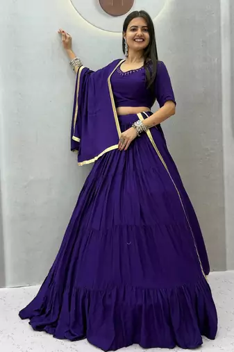Garba Special Purple Cotton Lehenga Choli with Handmade Mirror Work