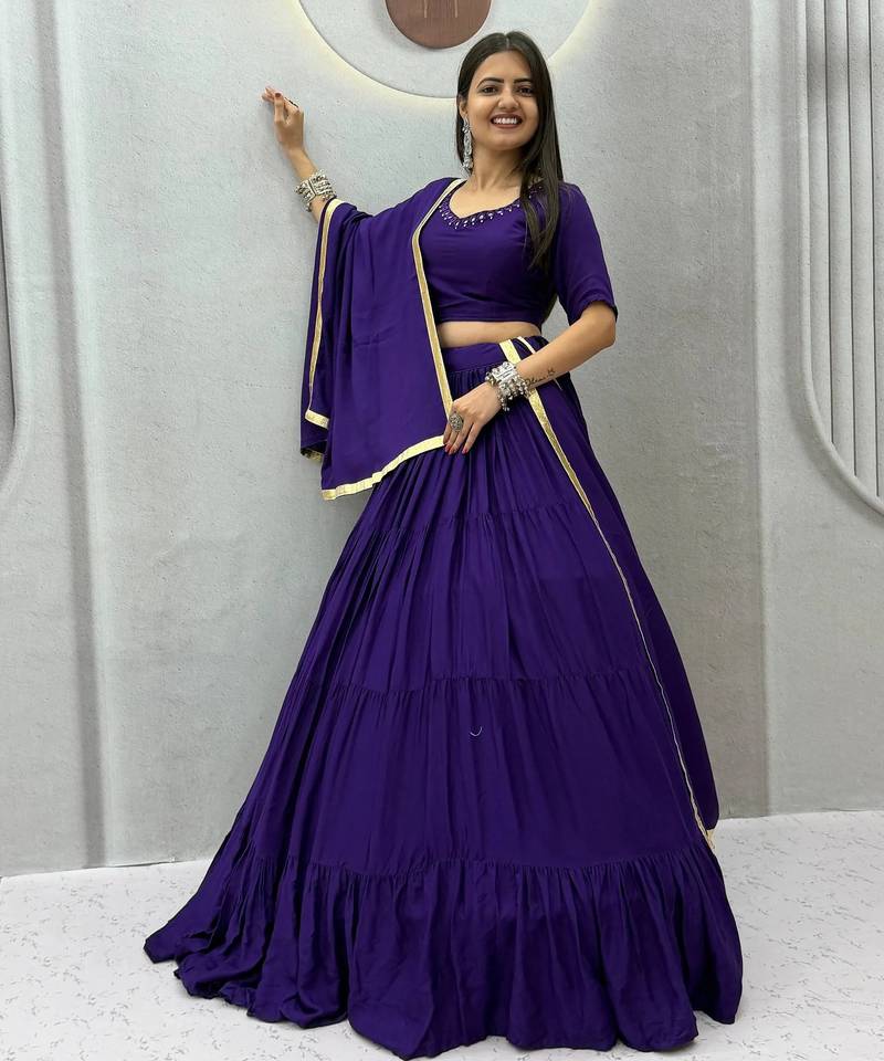 Garba Special Purple Cotton Lehenga Choli with Handmade Mirror Work