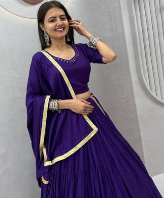 Garba Special Purple Cotton Lehenga Choli with Handmade Mirror Work 3