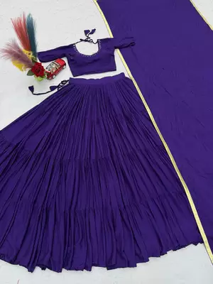 Garba Special Purple Cotton Lehenga Choli with Handmade Mirror Work 4