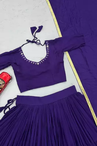 Garba Special Purple Cotton Lehenga Choli with Handmade Mirror Work