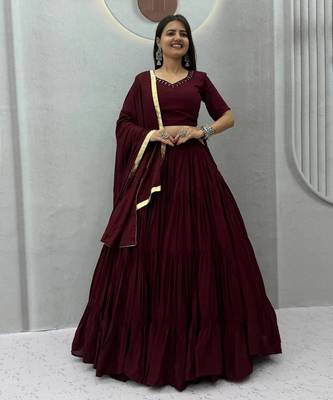 Garba Special Maroon Cotton Lehenga Choli with Handmade Mirror Work 1