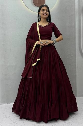 Garba Special Maroon Cotton Lehenga Choli with Handmade Mirror Work