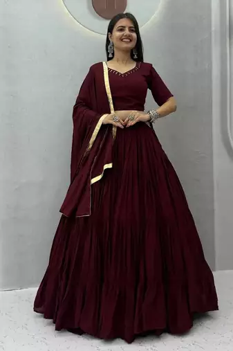Garba Special Maroon Cotton Lehenga Choli with Handmade Mirror Work