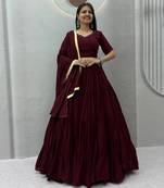 Garba Special Maroon Cotton Lehenga Choli with Handmade Mirror Work