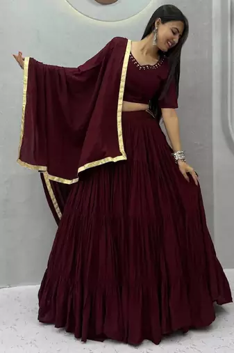 Garba Special Maroon Cotton Lehenga Choli with Handmade Mirror Work