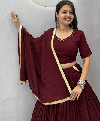 Garba Special Maroon Cotton Lehenga Choli with Handmade Mirror Work 3