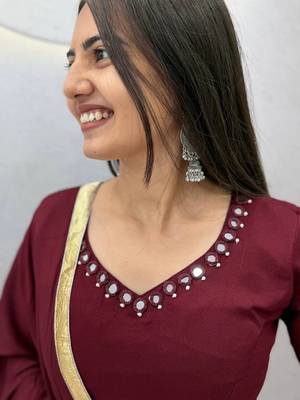 Garba Special Maroon Cotton Lehenga Choli with Handmade Mirror Work 4