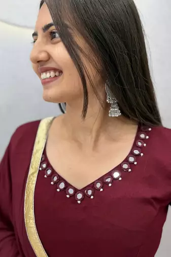Garba Special Maroon Cotton Lehenga Choli with Handmade Mirror Work