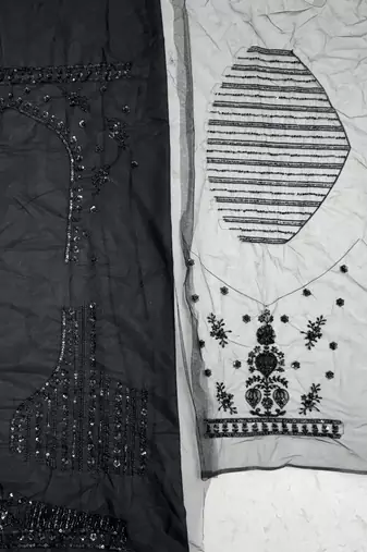 black color Sequins and Thread work Zardosi style Embroidery net Lehenga Choli set