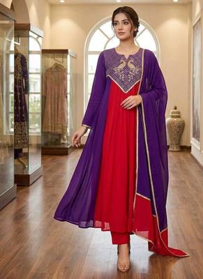 purple color embroidery sequences work chanderi salwar suit 1
