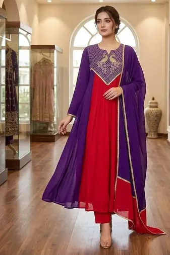 purple color embroidery sequences work chanderi salwar suit