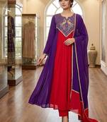 purple color embroidery sequences work chanderi salwar suit