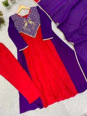 purple color embroidery sequences work chanderi salwar suit 2