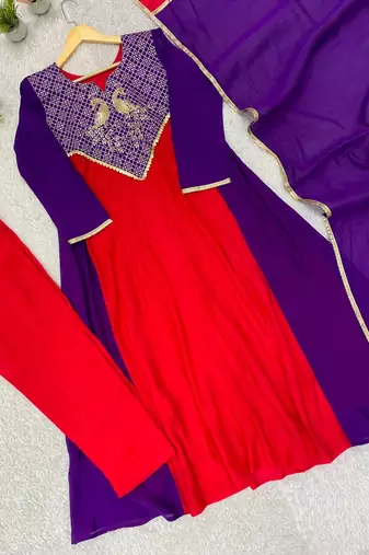 purple color embroidery sequences work chanderi salwar suit