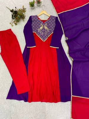 purple color embroidery sequences work chanderi salwar suit 3