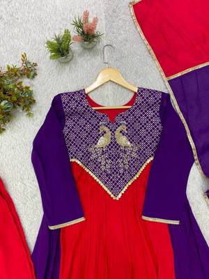 purple color embroidery sequences work chanderi salwar suit 4