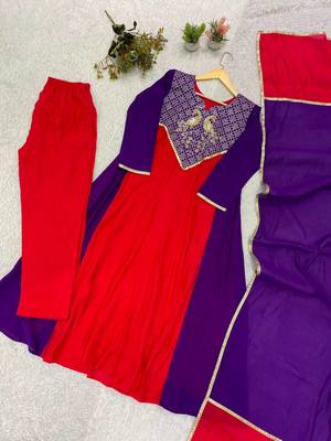 purple color embroidery sequences work chanderi salwar suit 5