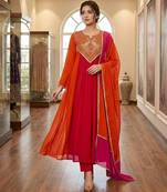 red color embroidery sequences work chanderi salwar suit