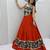 Orange Mirror Work position print Silk Blend Navratri Lahenga Choli Set