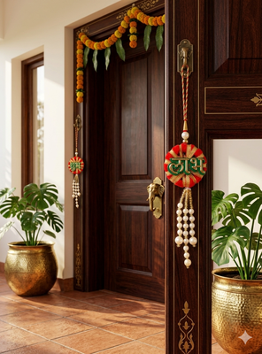 handmade shubh labh beads door hanging decorative wall hanging for home decoration (set of 1) 3