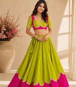parrot Green Color Lace Work Roman silk_Blend Lehenga Choli
