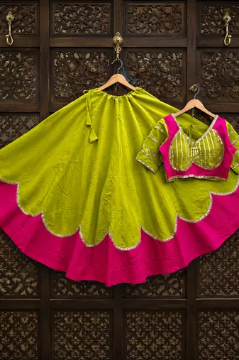 parrot Green Color Lace Work Roman silk_Blend Lehenga Choli