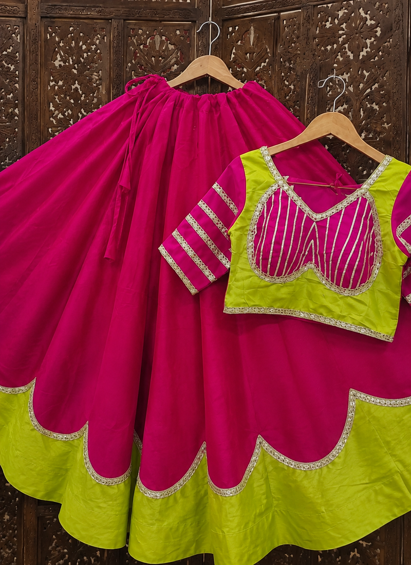 Rani Pink Lace Work Roman silk_Blend Lehenga Choli