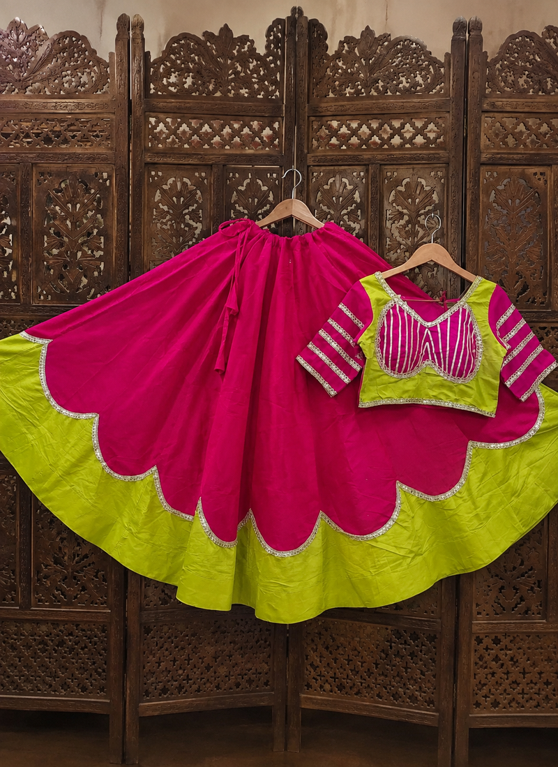 Rani Pink Lace Work Roman silk_Blend Lehenga Choli