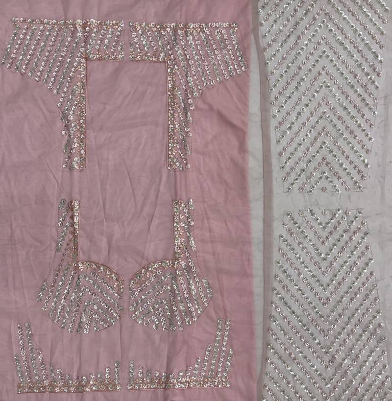 Peach color Designed Pattern Embroidered and Sequins Work net Lehenga Choli set