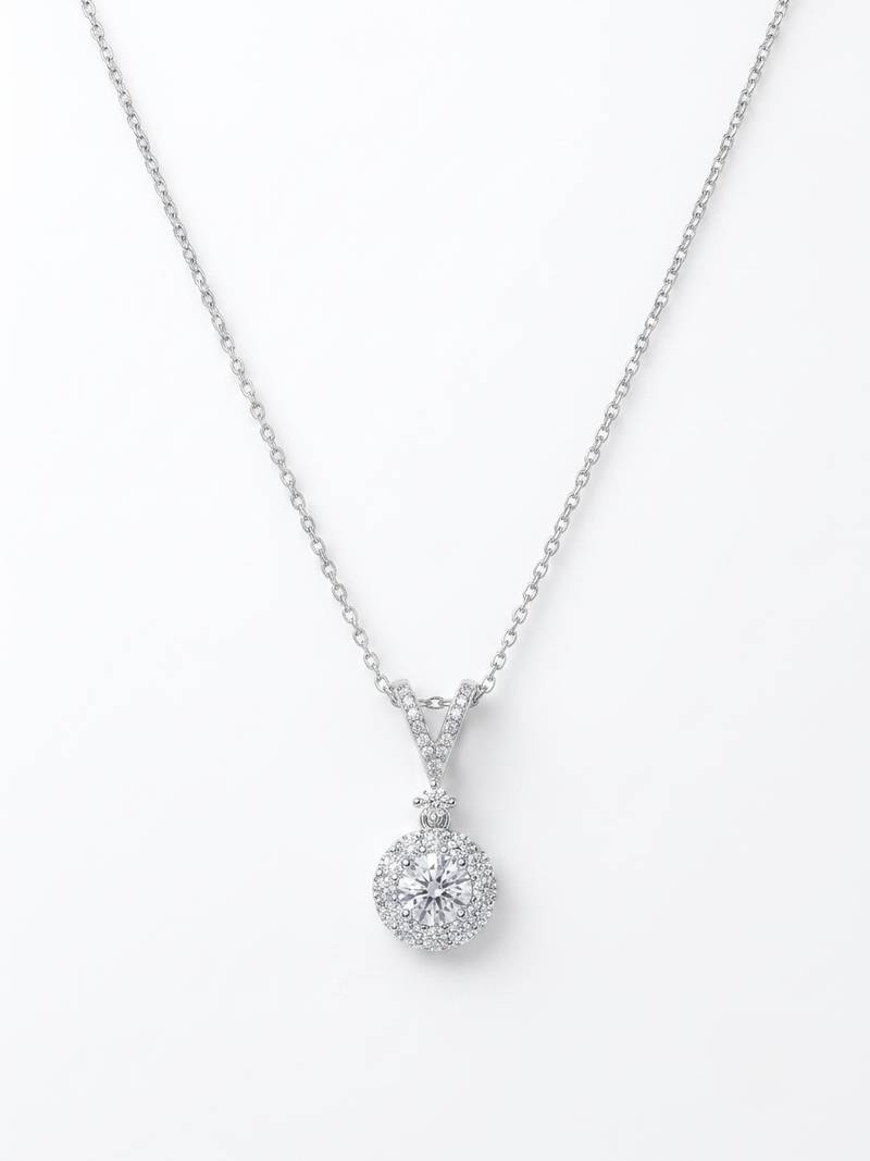 925 sterling silver halo cz solitaire drop pendant necklace for women