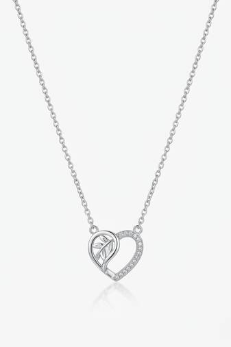 925 sterling silver cz heart & leaf pendant necklace for women