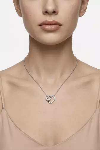 925 sterling silver cz heart & leaf pendant necklace for women