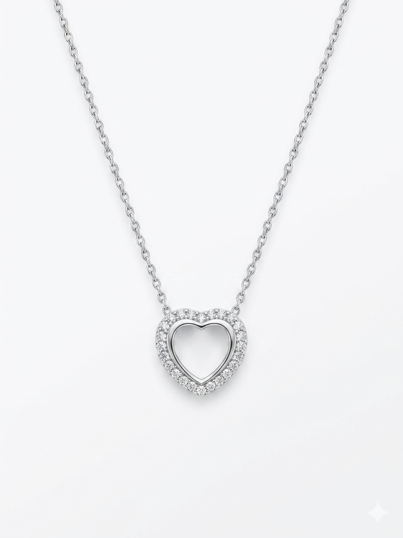 925 sterling silver halo heart cz pendant necklace for women