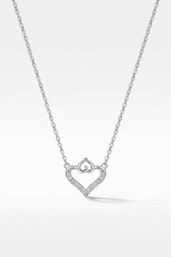 925 sterling silver heart duo cubic zirconia necklace for women