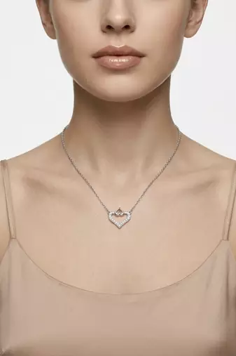 925 sterling silver heart duo cubic zirconia necklace for women