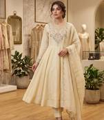 cream color embroidery sequences work silk blend salwar suit