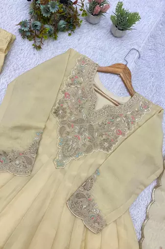 cream color embroidery sequences work silk blend salwar suit