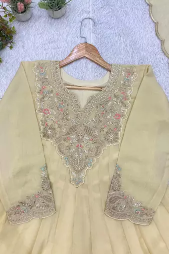 cream color embroidery sequences work silk blend salwar suit