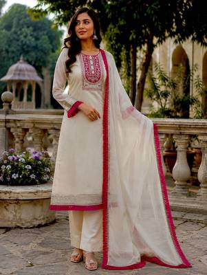 Off White Color Embroidery And Sequence Work Organza Salwar Suit 1