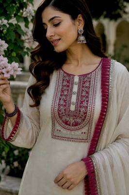 Off White Color Embroidery And Sequence Work Organza Salwar Suit 2