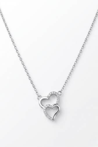 925 sterling silver romantic double heart cz necklace for women