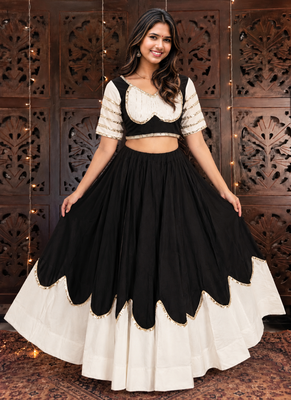 Black Color Lace Work Roman silk_Blend Lehenga Choli 1