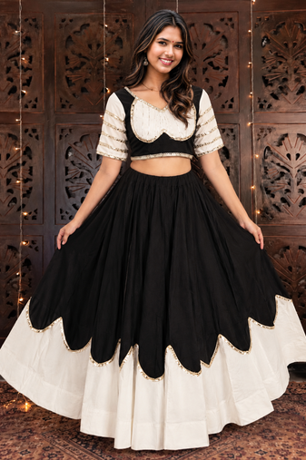 Black Color Lace Work Roman silk_Blend Lehenga Choli