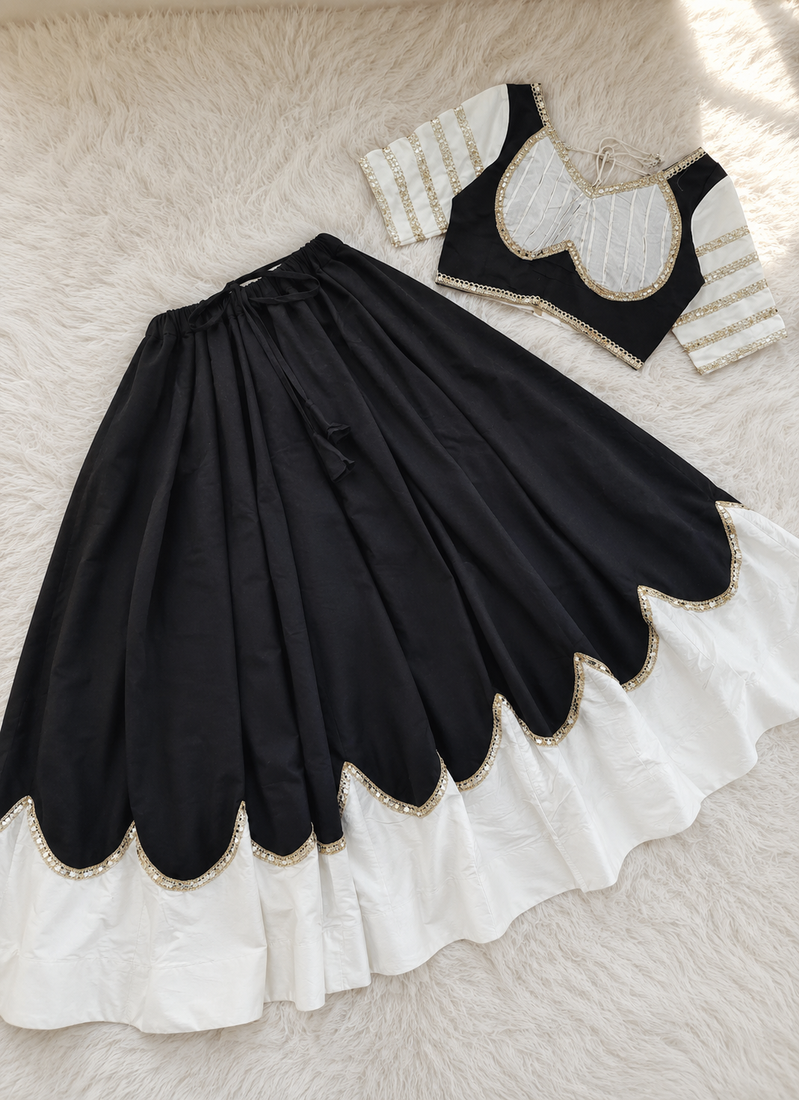 Black Color Lace Work Roman silk_Blend Lehenga Choli