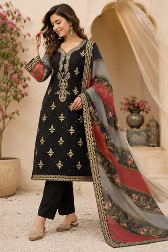 black color embroidery sequences work chanderi salwar suit