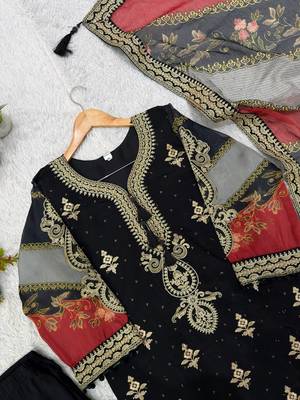 black color embroidery sequences work chanderi salwar suit 2
