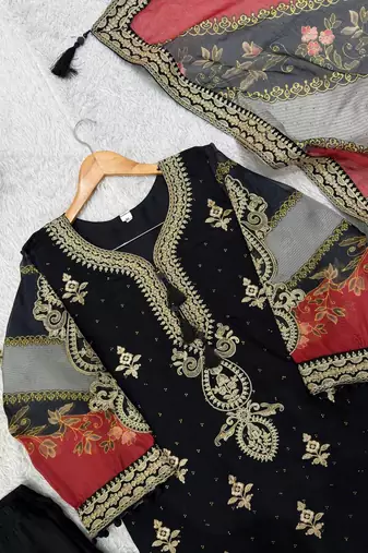 black color embroidery sequences work chanderi salwar suit