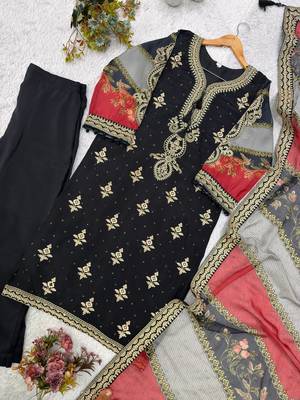 black color embroidery sequences work chanderi salwar suit 3
